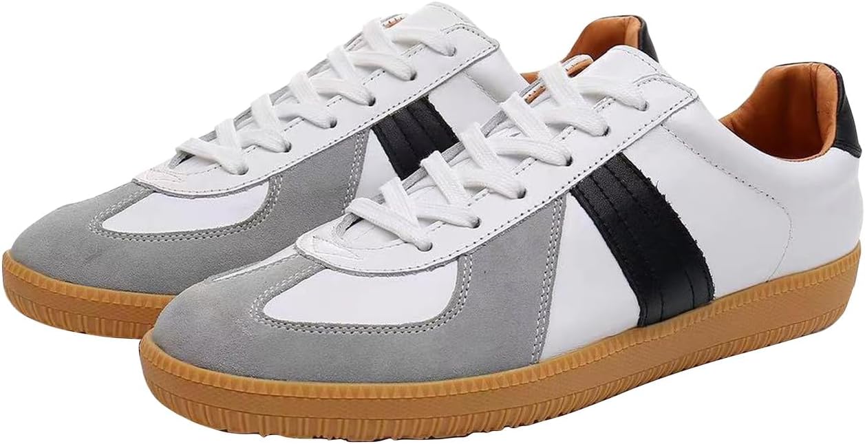 

Мужские повседневные кроссовки Santimon Mens из натуральной кожи с низким верхом, удобные модные беговые туфли, белый/черный