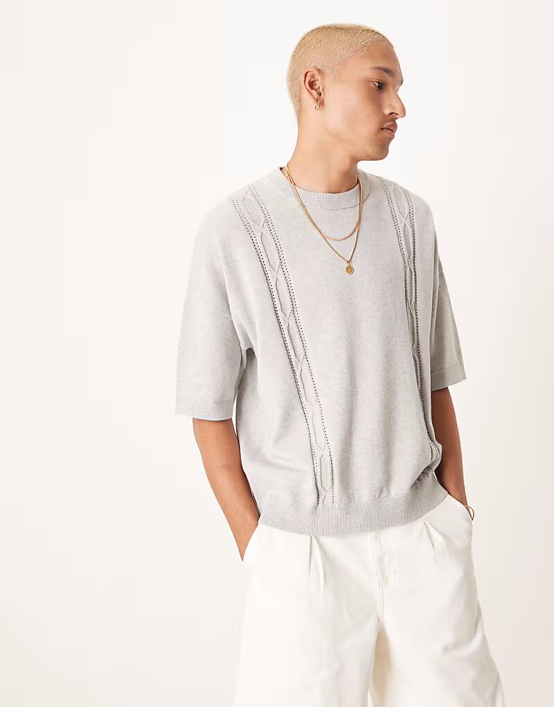

Футболка свободного кроя с круглым вырезом и вышивкой ASOS DESIGN серого меланжевого цвета