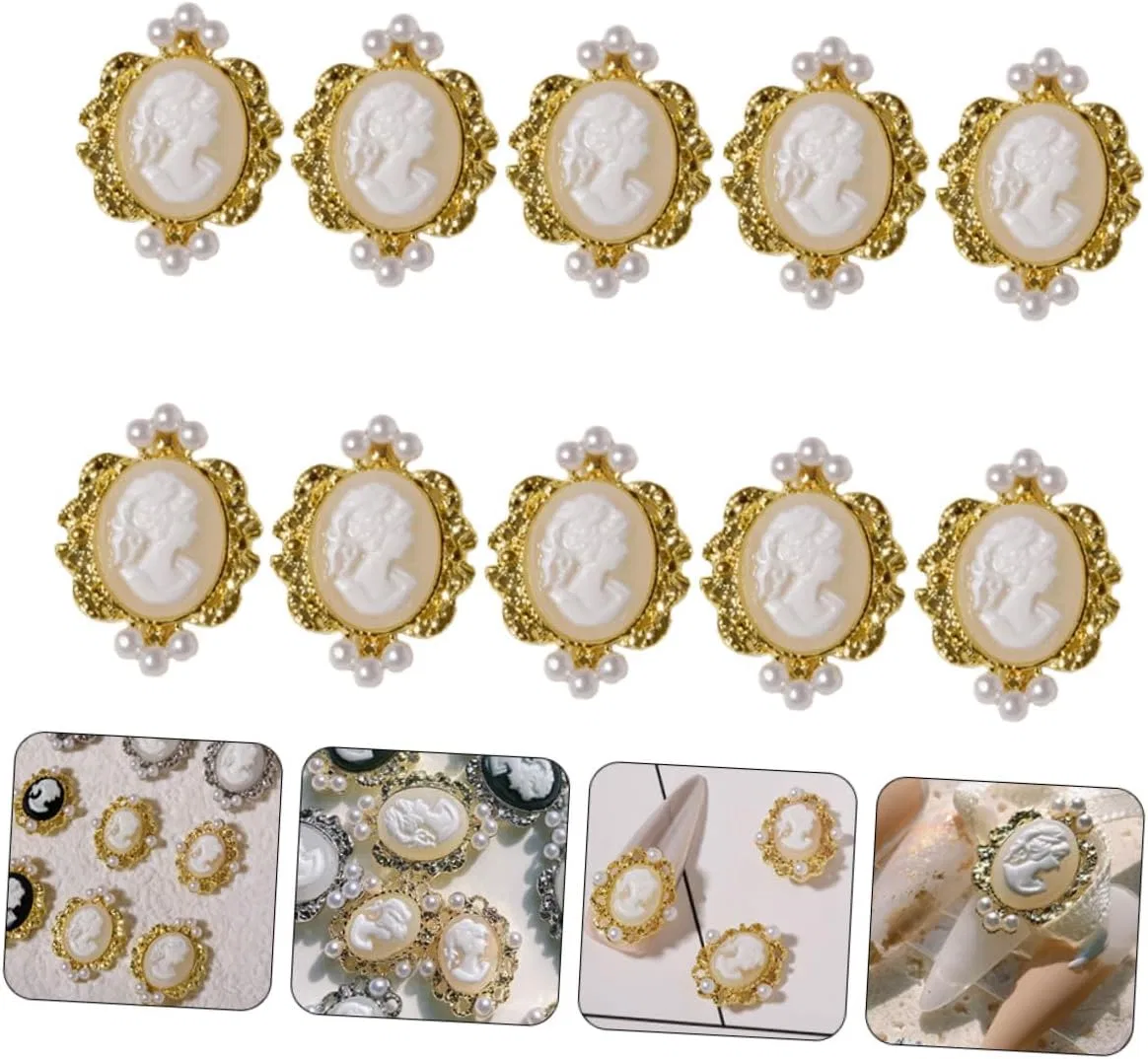 Набор из 10 наклеек для ногтей с жемчугом и металлическим декором Fondotin — фото 4