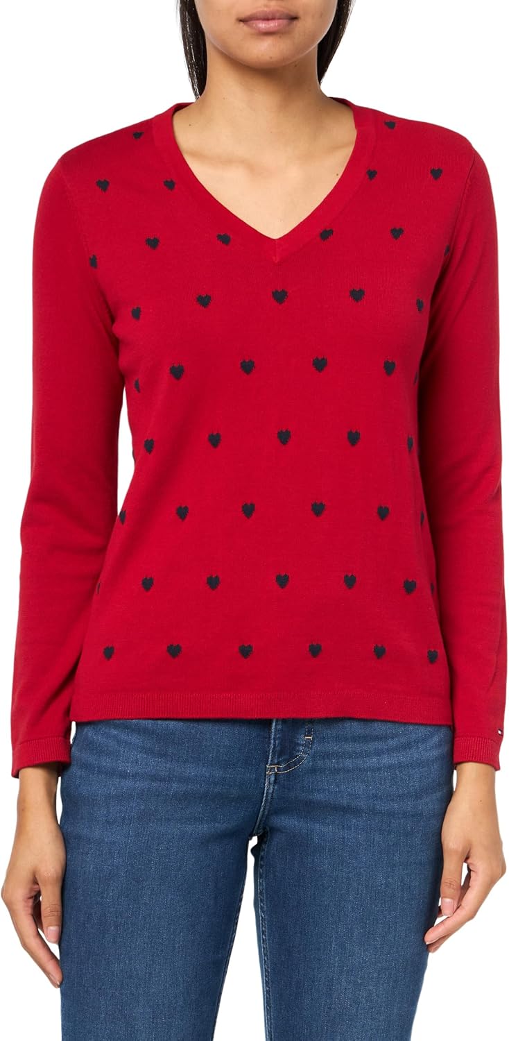 

Женский повседневный свитер с круглым вырезом от Tommy Hilfiger, Chili Pepper/Sky Captain