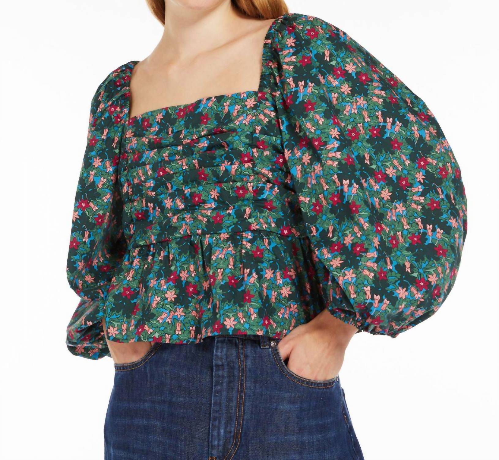 

Топ Weekend Palpiti Poplin Floral Smocked Top в зеленом колокольчике Max Mara