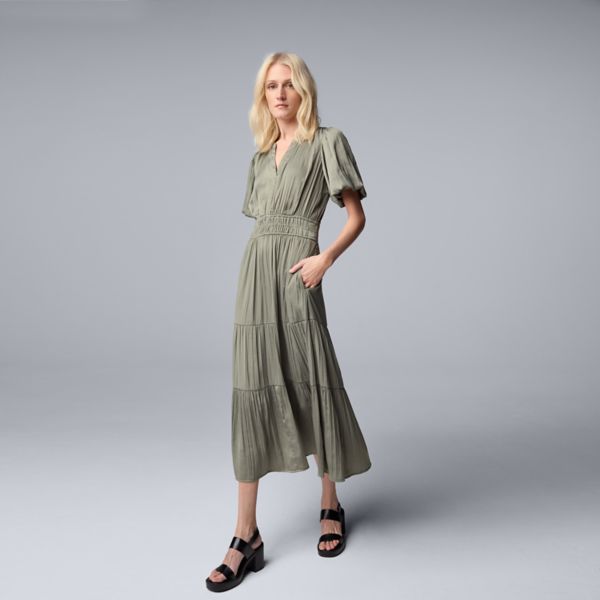 

Женское платье макси с короткими рукавами Simply Vera Vera Wang, цвет erika olive