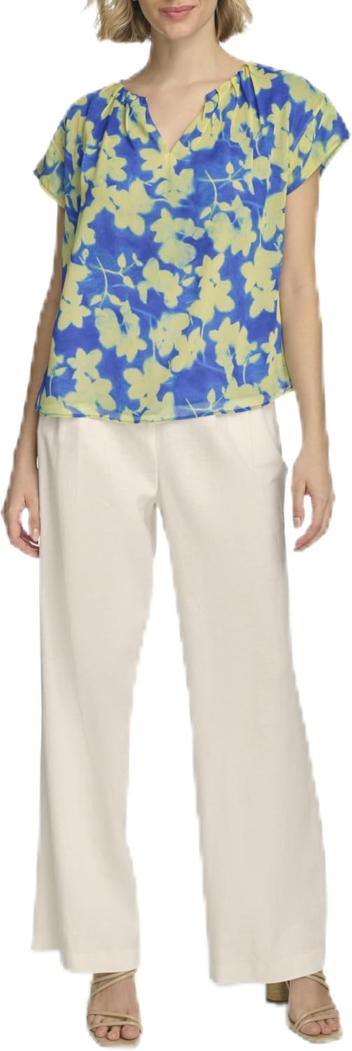 

Женский топ с короткими рукавами и принтом Calvin Klein, Dazzling Blue Multi