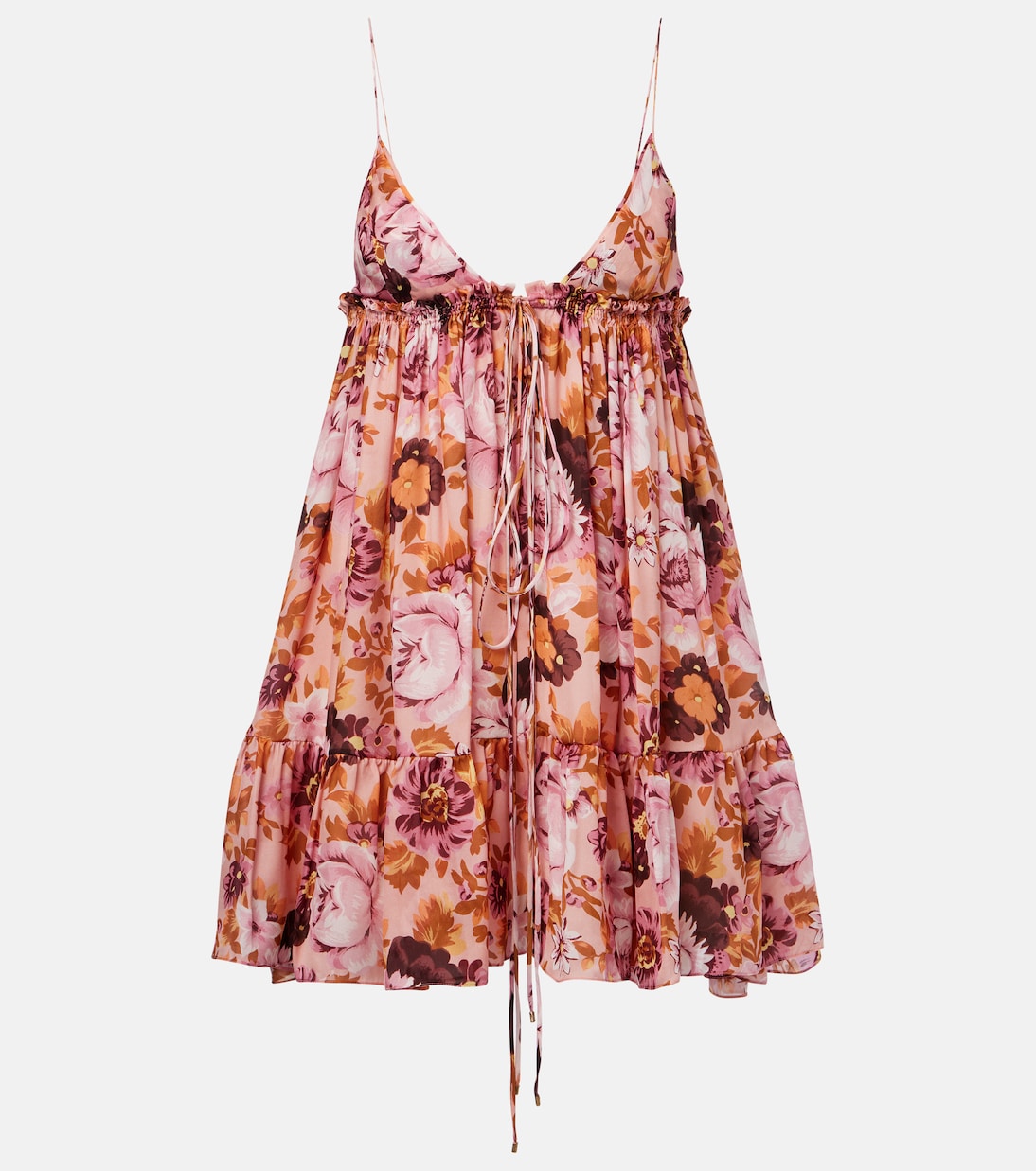 

Мини-платье из шелка с цветочным принтом Chloé, Antique Pink