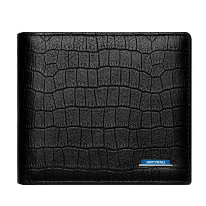 

Мужской кошелек Banyanu, Black - horizontal (crocodile pattern first layer of cowhide + i