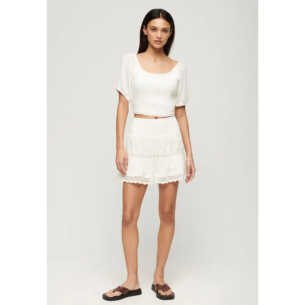 Юбка Superdry Ibiza Lace Mix short skirt, бежевый — фото 4