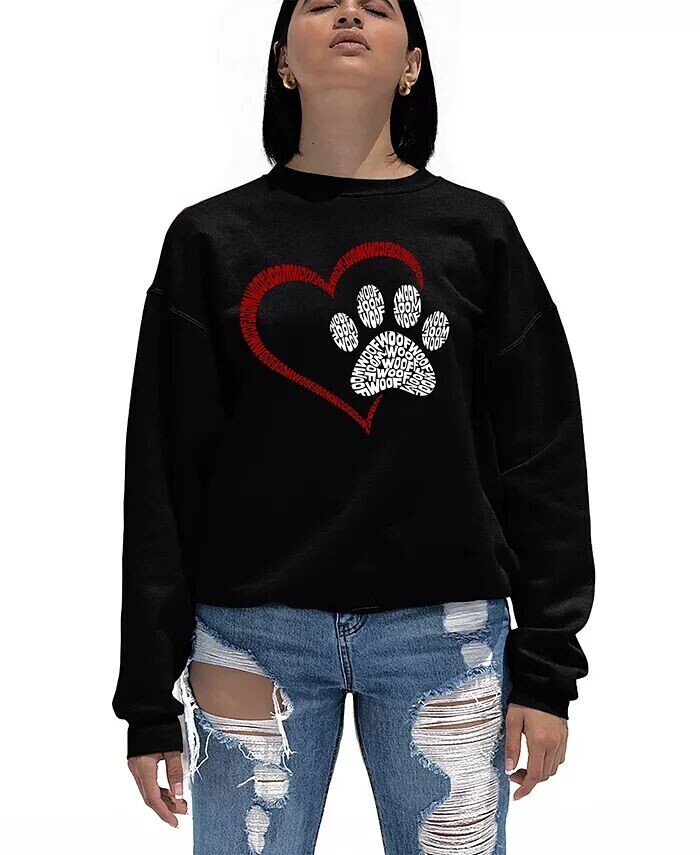 

Женский свитшот с круглым вырезом с принтом Word Art Paw Heart La Pop Art, черный