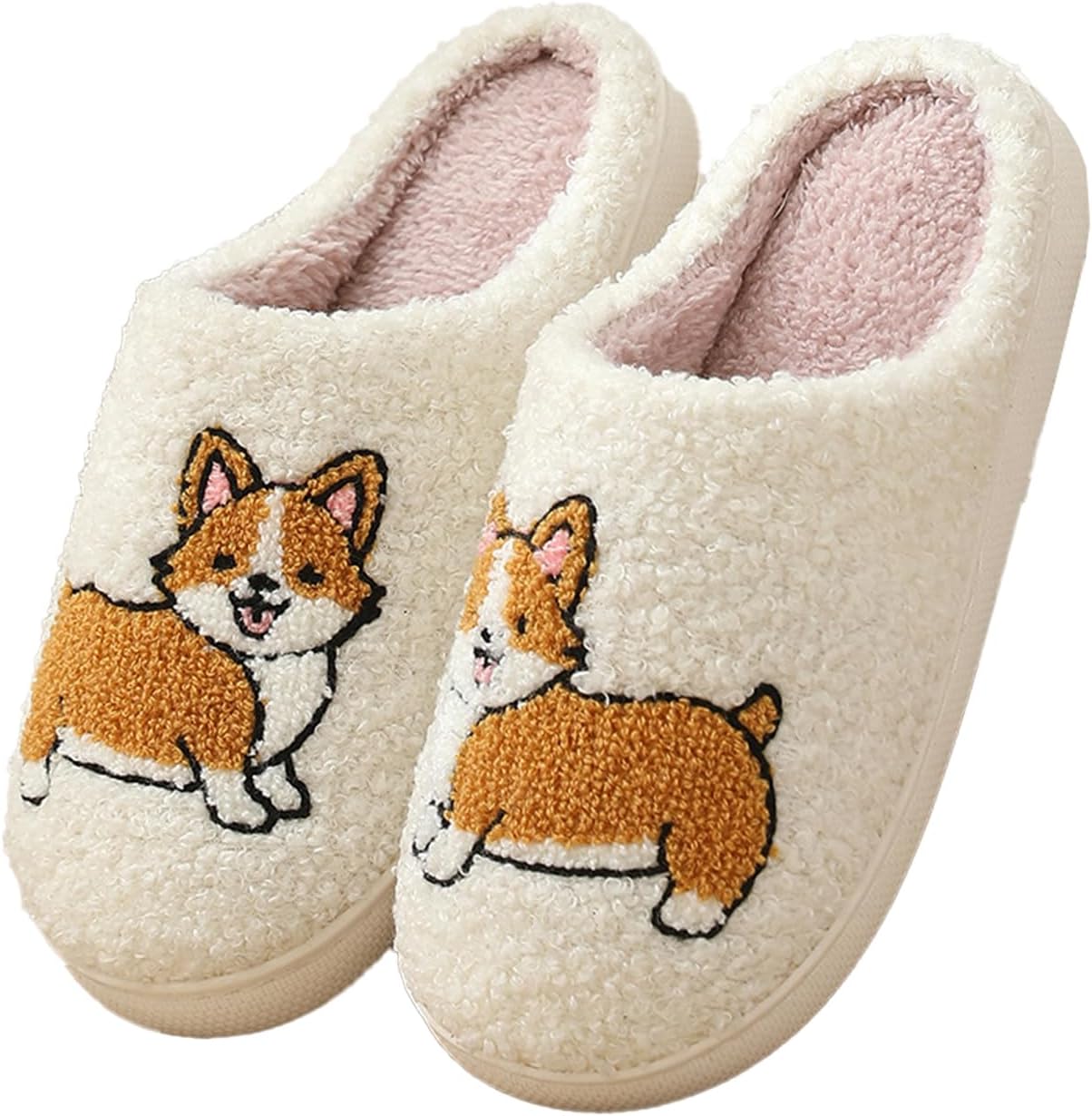 

Женские и мужские домашние тапочки с милым мультяшным дизайном, ретро, мягкие плюшевые, легкие, удобные для ношения дома и на улице, тапочки с противоскользящей подошвой Oukisam, Corgi