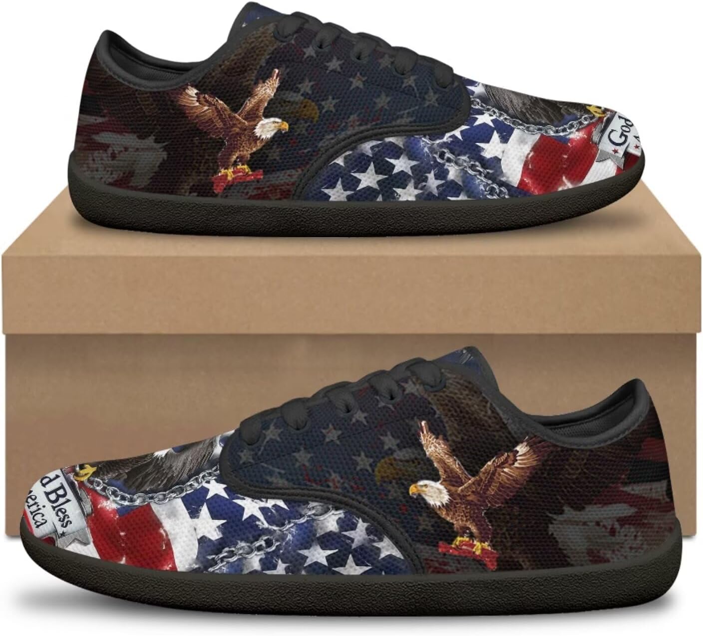 Мужские повседневные дышащие кроссовки Luzeephang Barefoot Shoes с широким носком, на шнуровке, с нулевым перепадом высоты подошвы, для ходьбы и повседневной носки, Eagle With American Flag — фото 2