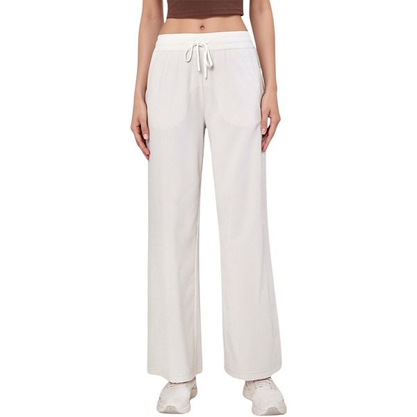 

Женские брюки с высокой талией, широкими штанинами, шнурком на поясе и передними карманами Anna-Kaci, White