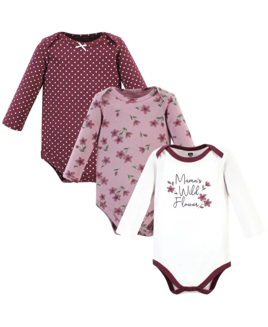 Комплект из 3 хлопковых боди с длинными рукавами Hudson Baby, Plum Wildflower 3 Pack