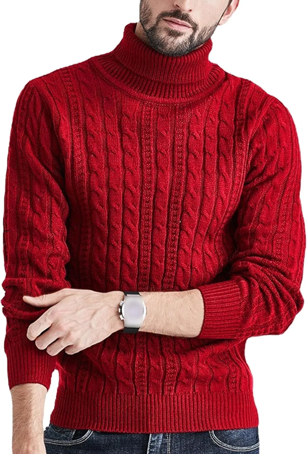 

Мужской свитер Slim Fit с высоким воротником и длинными рукавами SWJGLITTR