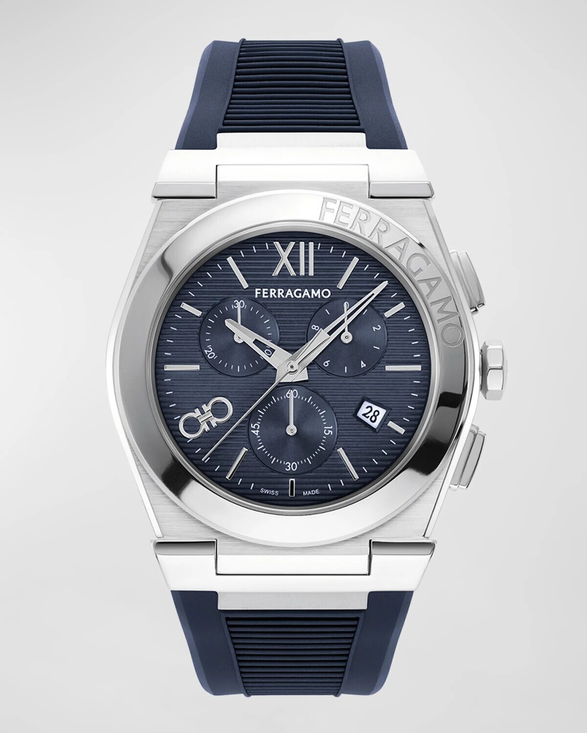 

Мужские часы Vega Chrono с каучуковым ремешком, 42 мм Ferragamo, цвет Silver