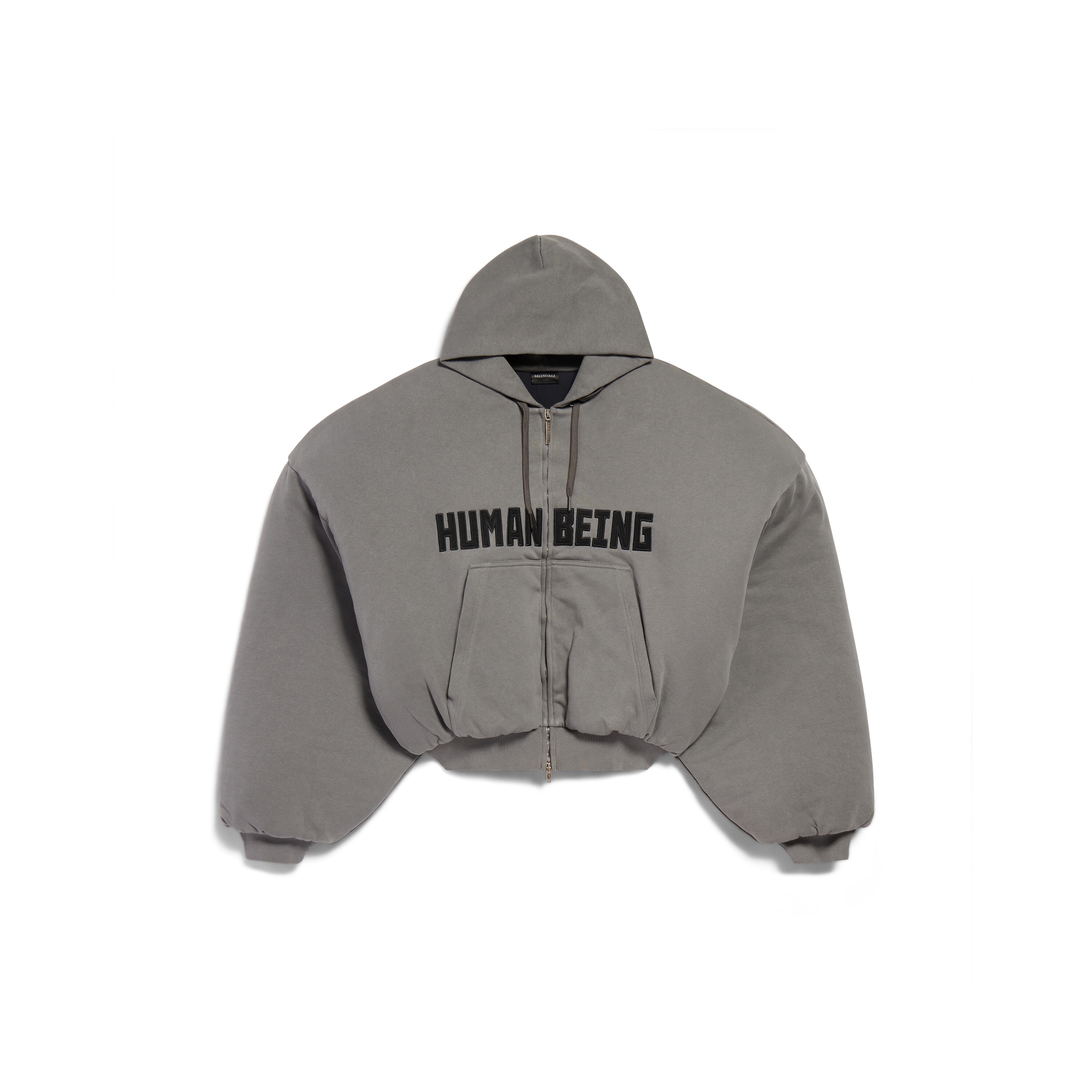 

Толстовка с капюшоном Human Being Round на молнии BALENCIAGA, темно-серый