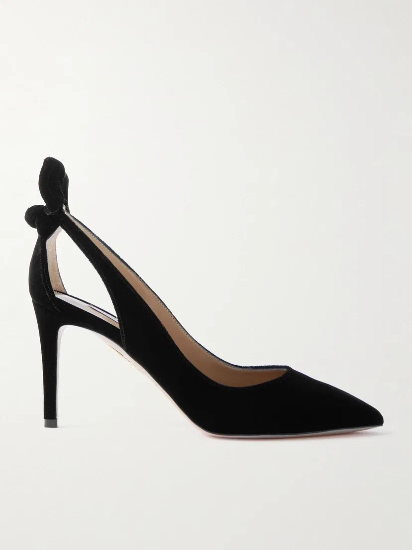 Бархатные туфли-лодочки Bow Tie 85 Aquazzura, черный