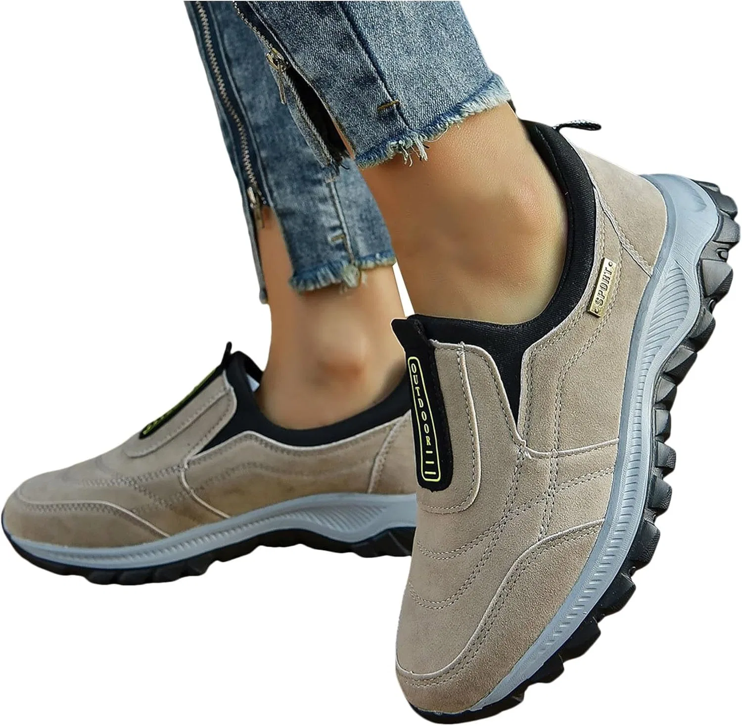 Orthofit Unisex - кроссовки Naturstep, кроссовки для фитнеса и бега, дышащая домашняя обувь, нескользящие кроссовки, обувь для улицы, для ходьбы, спортивная обувь для отдыха, легкие кроссовки для бега по шоссе, без шнурков Bastwahl, C03 Khaki — фото 2