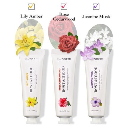 Thesaem Подарочный набор из трех кремов для рук Rest & Mood Moisture - Цветочный крем для рук с мягким ароматом - Масло ши для длительного увлажнения 1,01 унции — фото 3