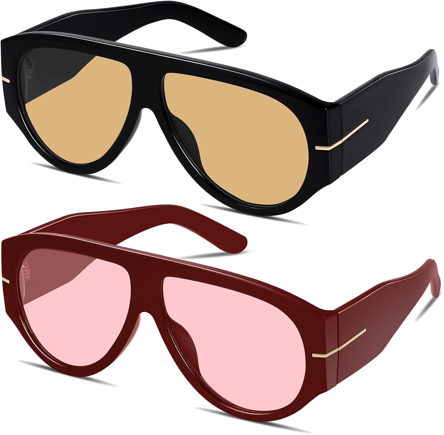 

Солнцезащитные очки GRFISIA Oversized Retro Aviator для женщин и мужчин в стиле 70-х с толстой оправой, винтажный стиль, защита от УФ-излучения, L=black/Champagne+red Wine/Light Red