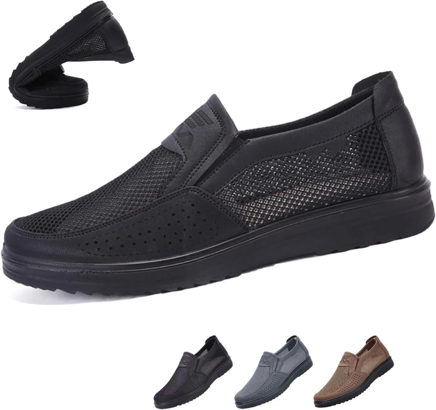Мужские повседневные туфли Mesh Breathable Walking Loafers, Black