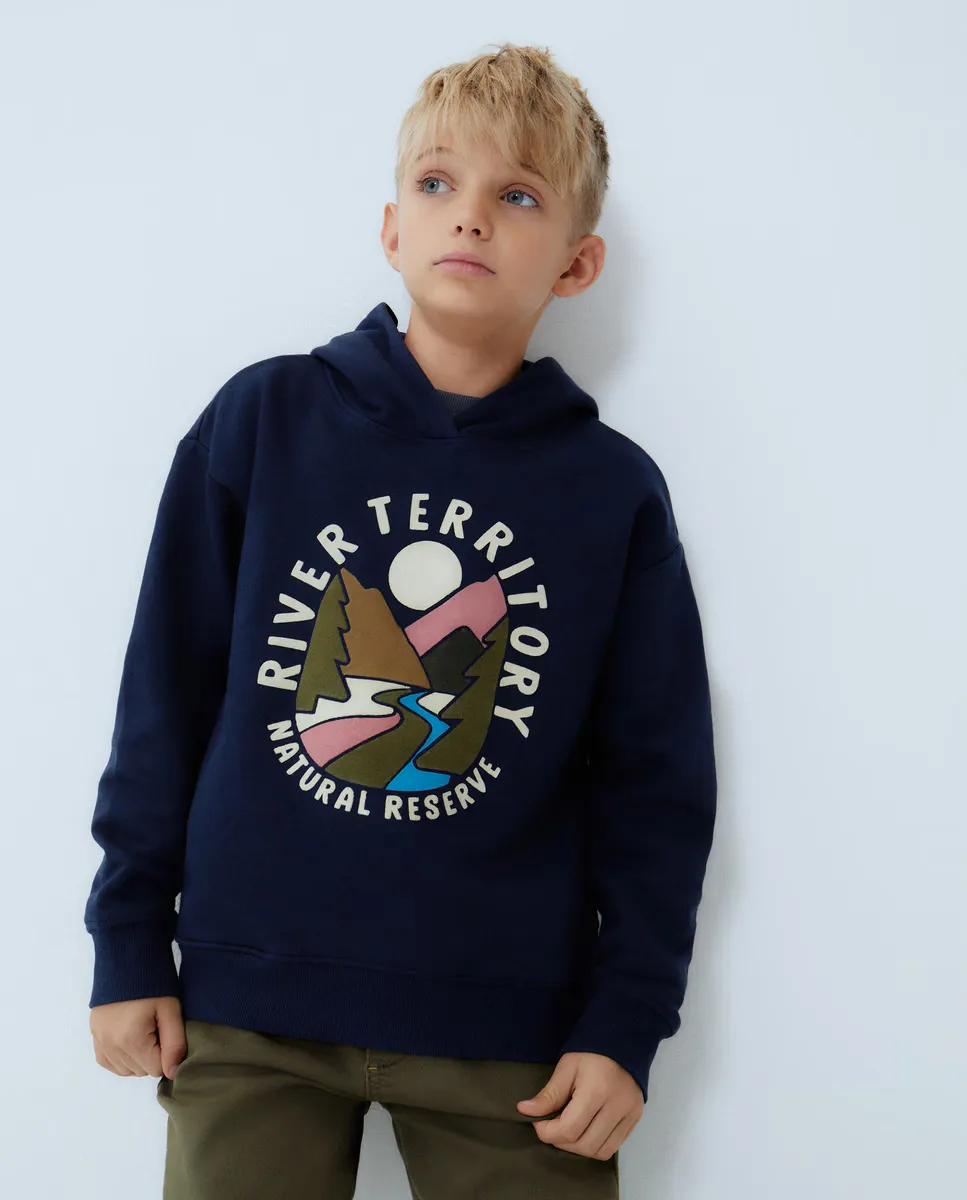 

Толстовка из флока для мальчика с капюшоном Kids El Corte Inglés, темно-синий