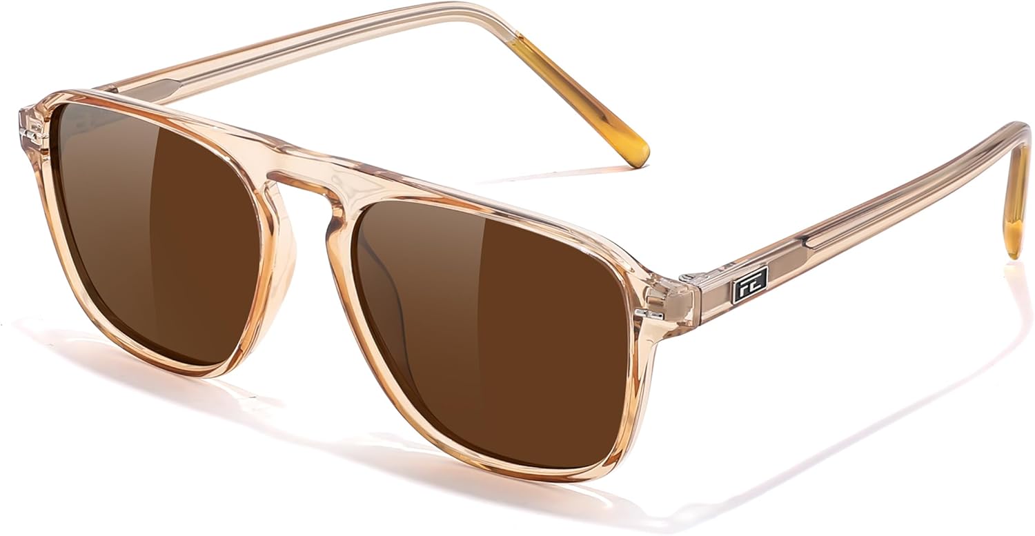 

FEISEDY Поляризованные солнцезащитные очки-авиаторы для мужчин, квадратная форма, современный стиль, винтажный дизайн, оправа из ацетата, защита от ультрафиолета UV400, артикул B0191, 003 Light Coffee Frame & Tea