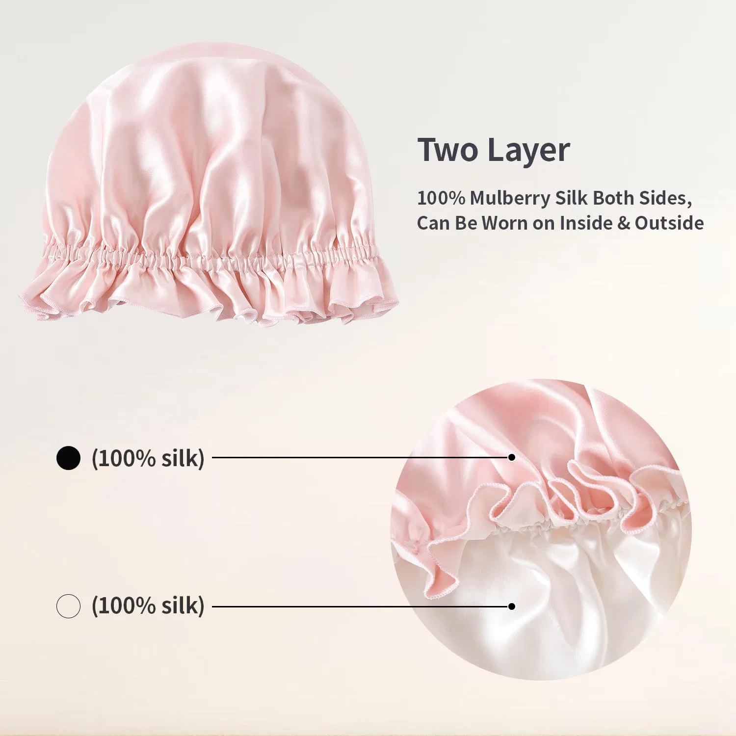 Женская ночная шапочка ZIMASILK из 100% тутового шелка Zimasilk, Pink/Ivory — фото 4
