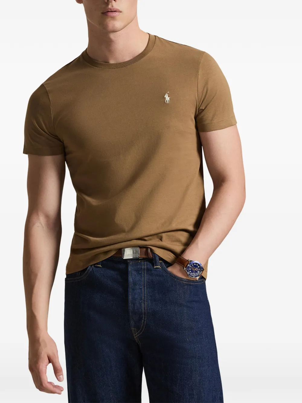 Футболка с круглым вырезом и индивидуальным приталенным кроем Polo Ralph Lauren, коричневый — фото 3