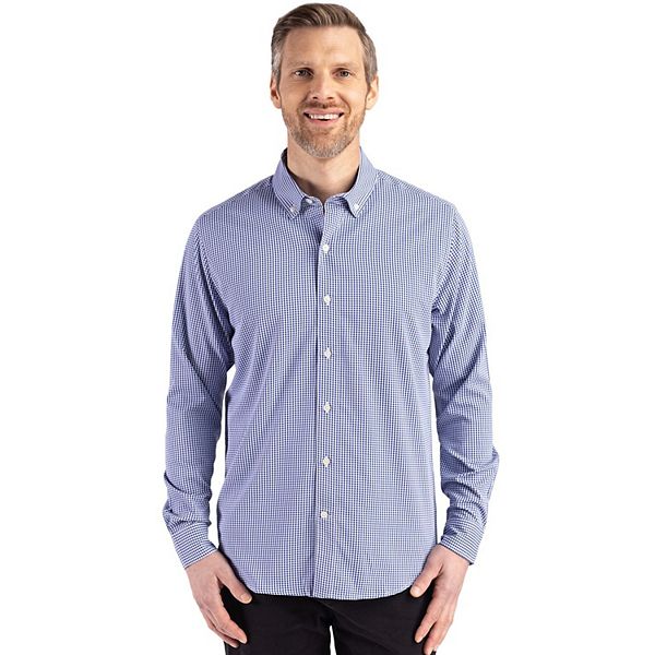 

Мужская длинная рубашка Skyline Epic Confidence Recycled Gingham Cutter & Buck, Tour Blue And White