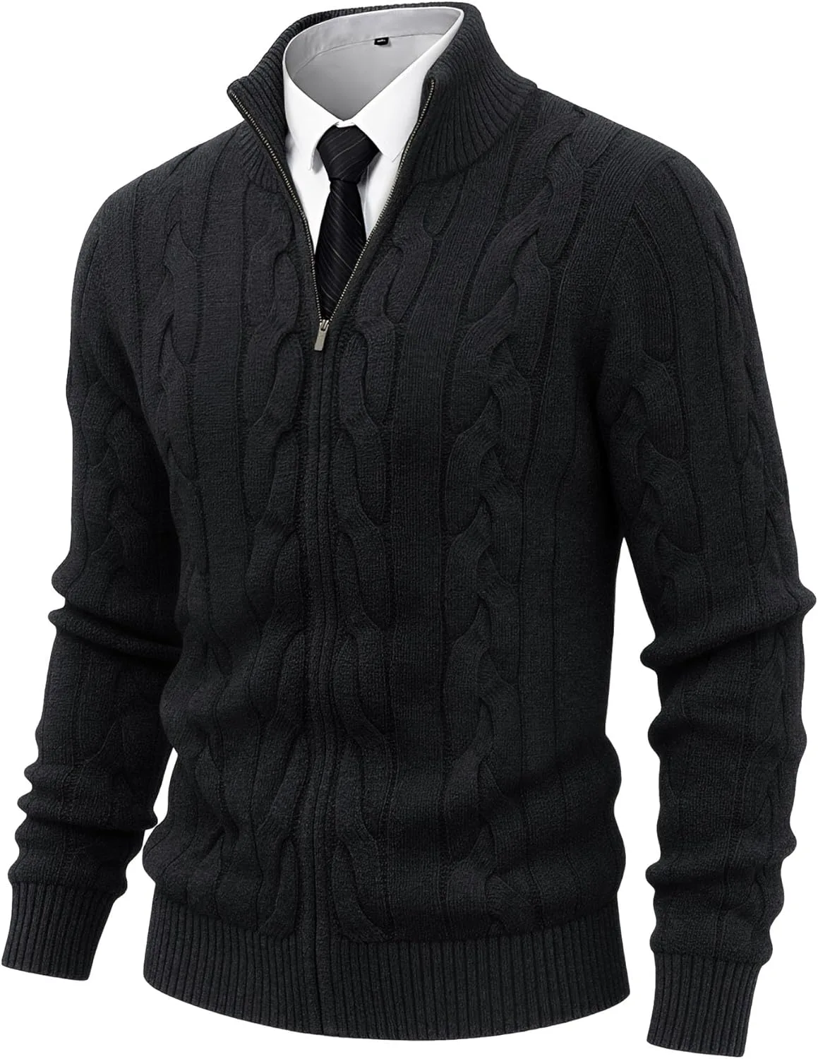 

Мужской кардиган NITAGUT с полной застежкой-молнией, воротником-стойкой и косой вязкой