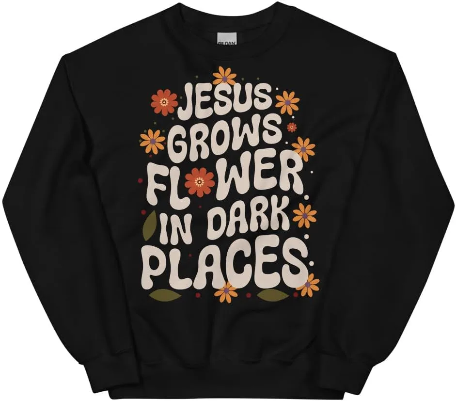 Худи Christian Unisex, Jesus Grows Flower in Dark Places, подарок для христианина Generic, черный