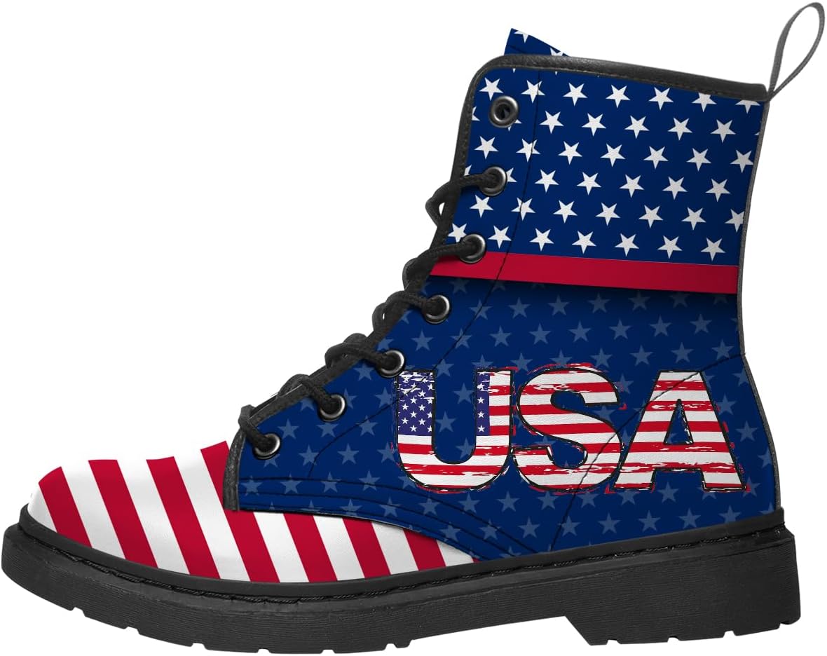 

Ботинки с флагом США для женщин и мужчин, армейские ботинки, патриотичные, из искусственной кожи, на шнуровке, короткие ботильоны, подарок маме и папе Generic, 8101 Usa Flag