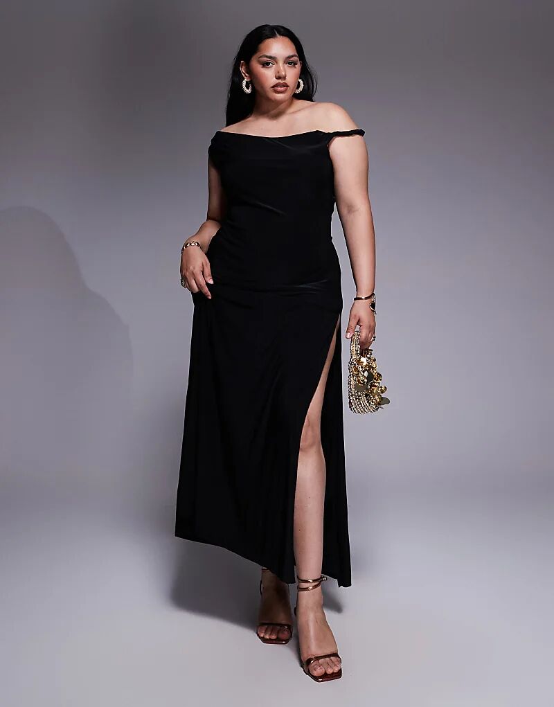 

Платье макси ASOS DESIGN Curve с перекрученными плечами и шнуровкой на спине, черное Asos Curve