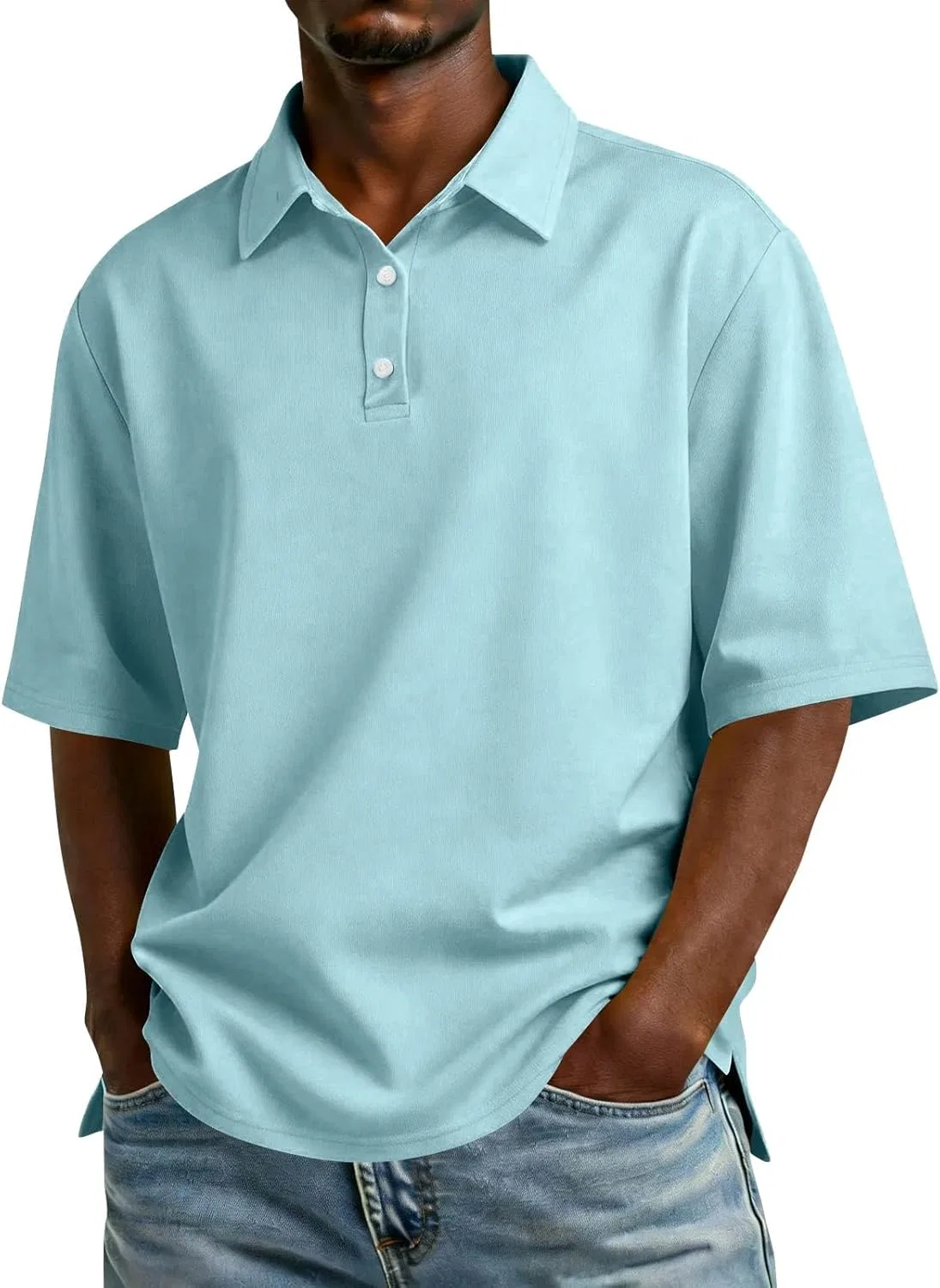 Мужская рубашка поло с коротким рукавом, Generic, Light Blue