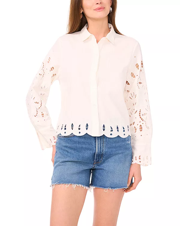 

Блузка с вышитым фестончатым краем Vince Camuto, белый