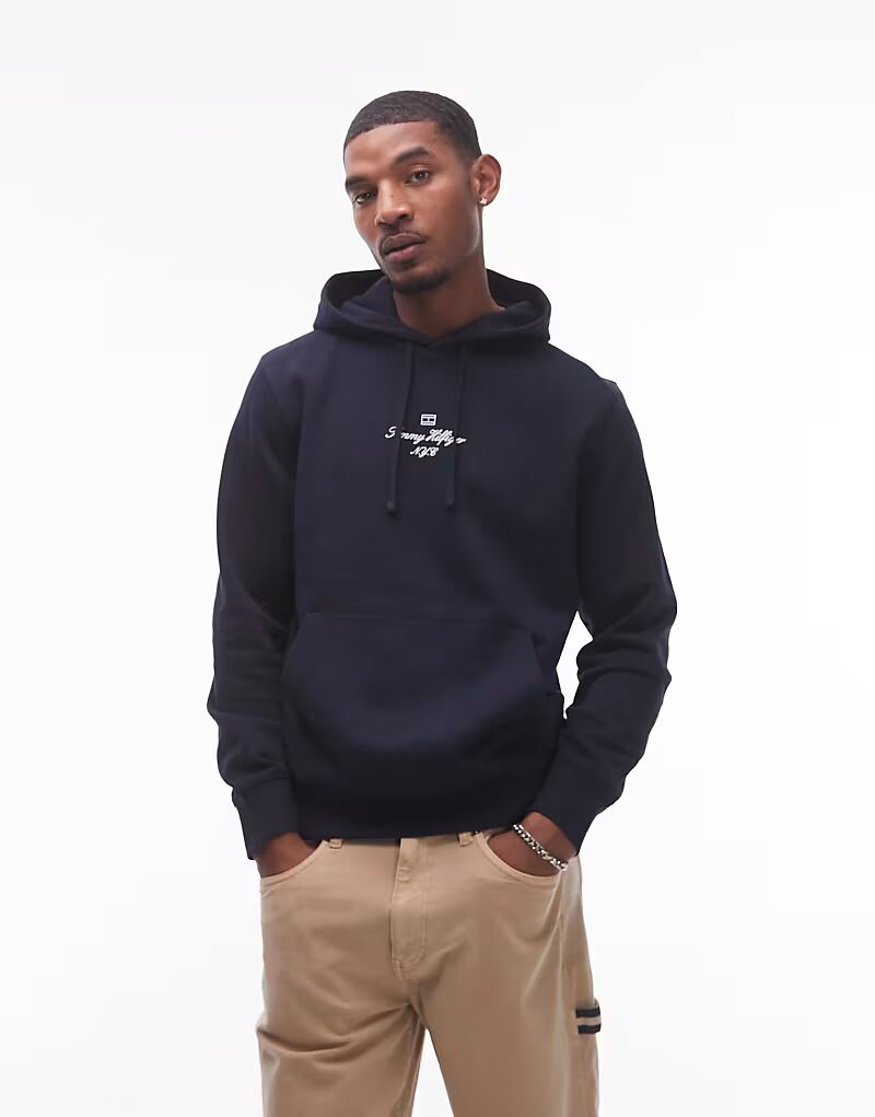 

Толстовка с капюшоном и логотипом-флажком Tommy Hilfiger Outline темно-синего цвета