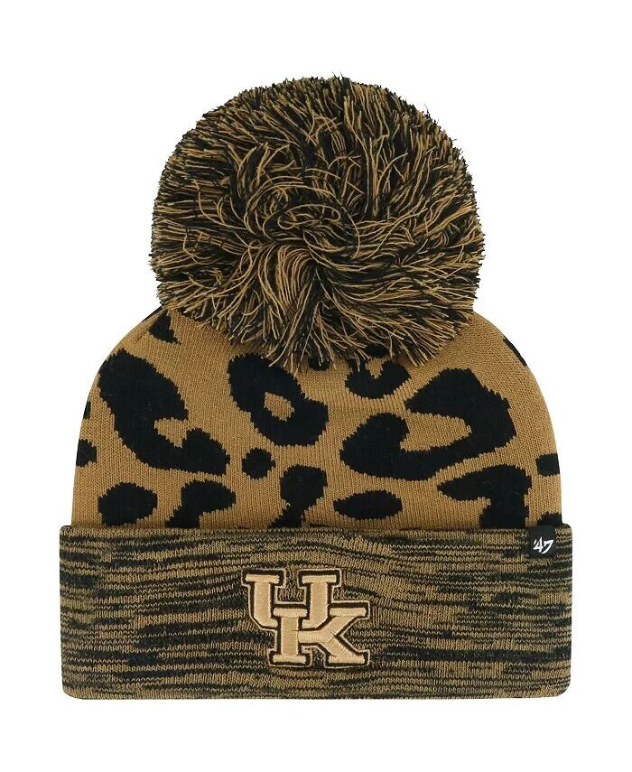 

Женская коричневая вязаная шапка с манжетами и помпоном Kentucky Wildcats Rosette '47 Brand, коричневый