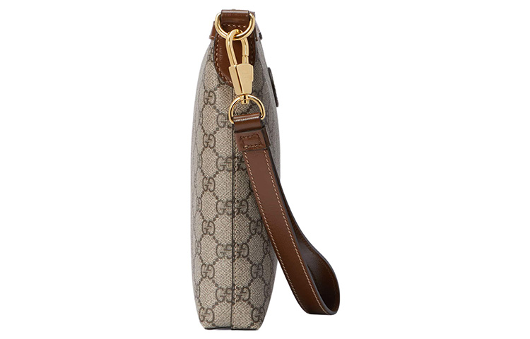 GUCCI Сумка через плечо мужская из холста GG Supreme с кожаными вставками коричневая и бежевая — фото 4