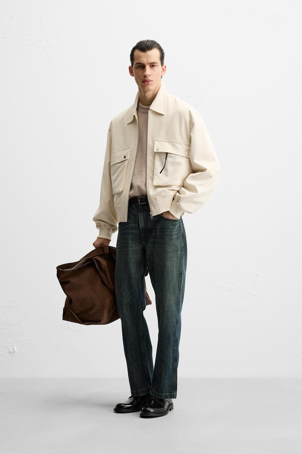 

Мягкая куртка с карманами ZARA, бежевый