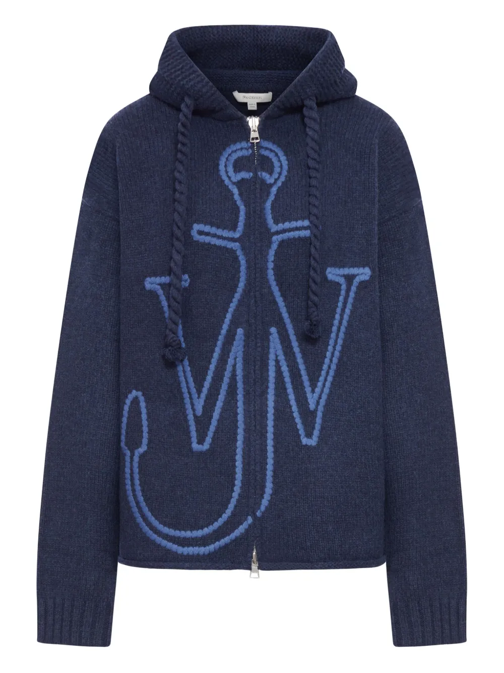 

Шерстяная толстовка с капюшоном на молнии с вышивкой якоря JW ANDERSON, синий