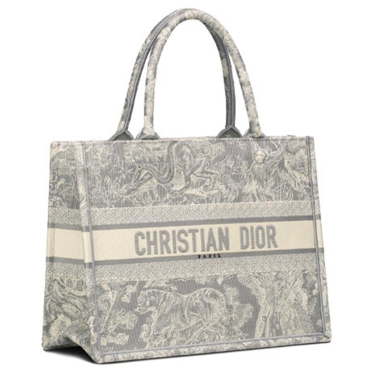 DIOR Сумка-шоппер из холста среднего размера женская серая — фото 3