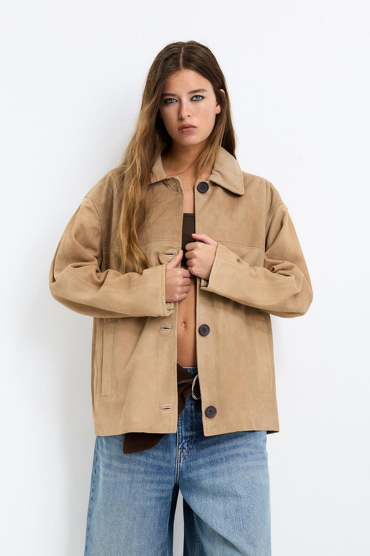 

Куртка из 100% замши Pull And Bear, бежевый