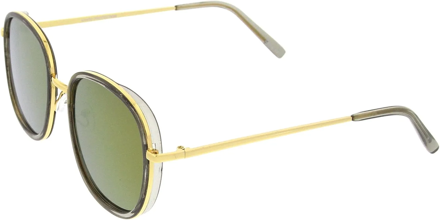 

Солнцезащитные очки zeroUV в современном стиле с металлическими дужками, цветными зеркальными линзами, квадратной формы, диаметр линз 55 мм, Blue-gold / Purple Mirror