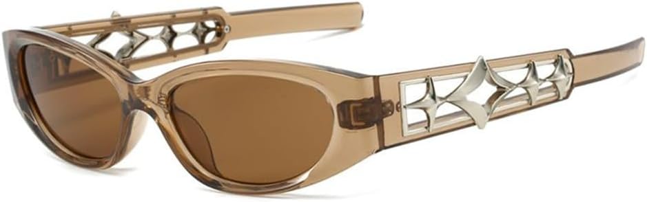 

Солнцезащитные очки «кошачий глаз» в тонкой оправе для женщин, роскошные солнцезащитные очки для мужчин, футуристические солнцезащитные очки в форме звезд TYUVIVO, C3brown