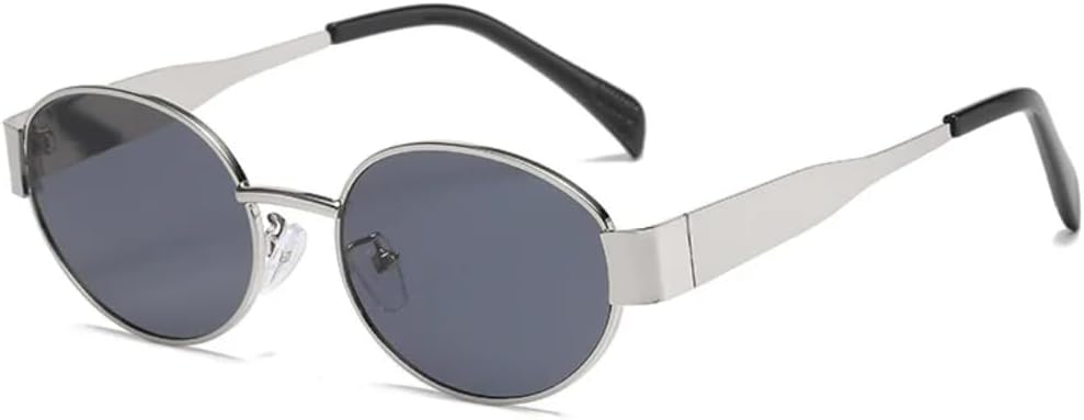 

Солнцезащитные очки с защитой от УФ-излучения UV400 | Овальная металлическая оправа в стиле панк | для женщин и мужчин, для занятий спортом на открытом воздухе и вождения DSVIGF, Silver-black