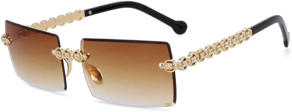 

Защитные прямоугольные безрамочные женские солнцезащитные очки с металлическим покрытием и огранкой "бриллиант", защита от УФ-излучения UV400 generic, Gradient Tea