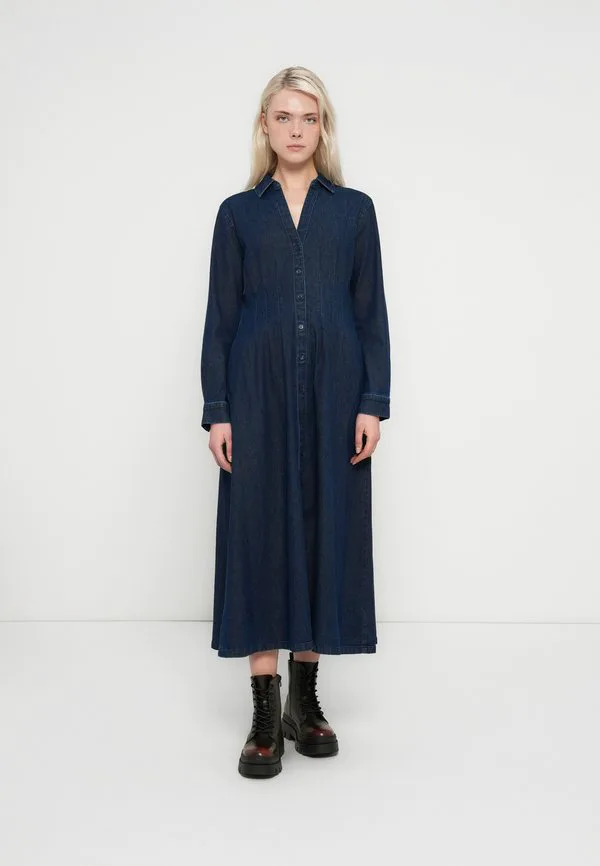 Длинное джинсовое платье со складками Gap, Dark Wash Indigo