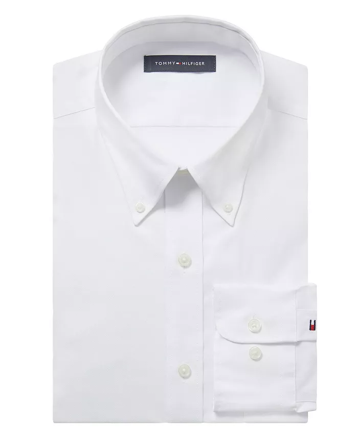 Мужская рубашка-рубашка TH Flex Regular Fit Wrinkle Stretch Pinpoint Oxford, устойчивая к складкам Tommy Hilfiger, белый — фото 3