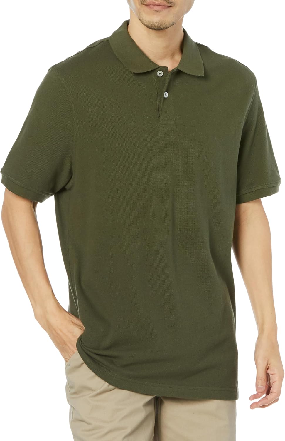 

Мужская хлопковая поло-рубашка пике Amazon Essentials приталенного кроя, зеленый