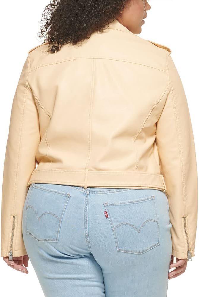 Женская байкерская куртка Levi's из искусственной кожи с поясом (стандартный и большой размер), Wheat — фото 4