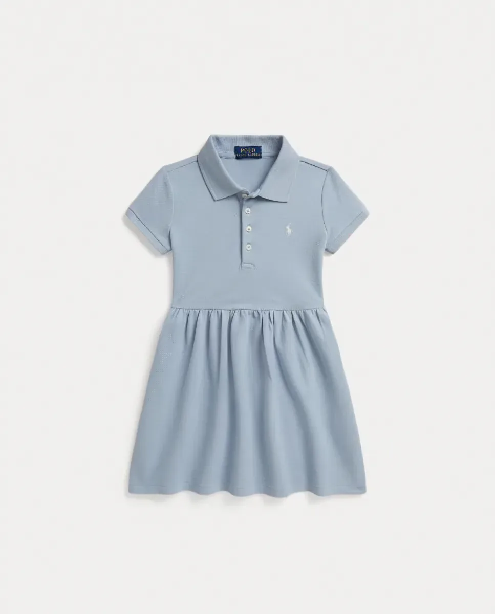 Девочковое платье в стиле поло из эластичного пике Polo Ralph Lauren, индиго — фото 4